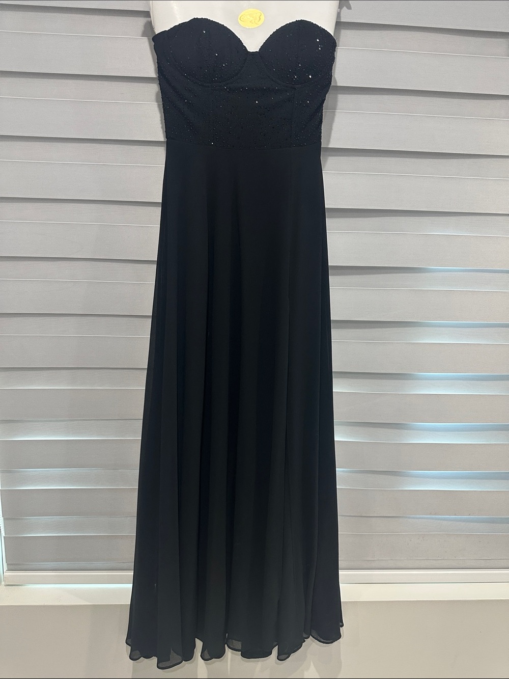 Lulu's Strapless Black Beaded Sweetheart Evening Gown